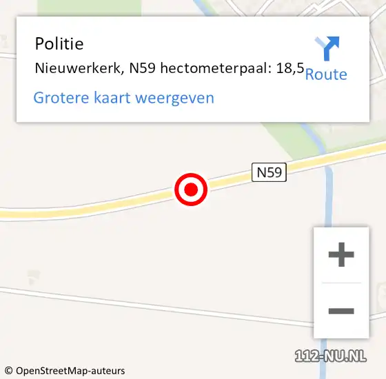 Locatie op kaart van de 112 melding: Politie Nieuwerkerk, N59 hectometerpaal: 21,3 op 11 juli 2016 17:37