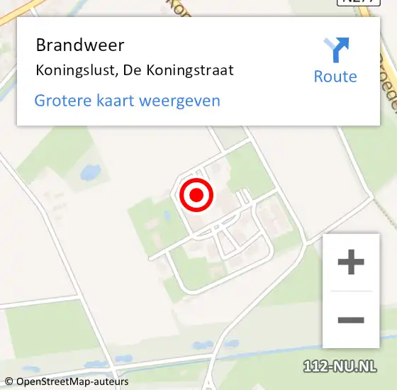 Locatie op kaart van de 112 melding: Brandweer Koningslust, De Koningstraat op 11 juli 2016 17:49