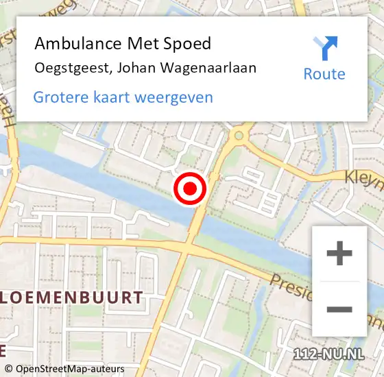 Locatie op kaart van de 112 melding: Ambulance Met Spoed Naar Oegstgeest, Johan Wagenaarlaan op 11 juli 2016 18:08