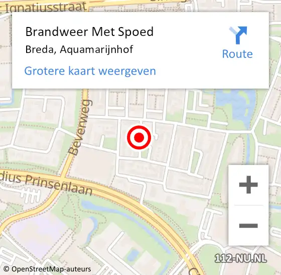 Locatie op kaart van de 112 melding: Brandweer Met Spoed Naar Breda, Aquamarijnhof op 11 juli 2016 18:27