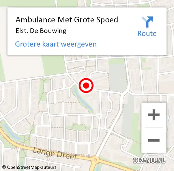 Locatie op kaart van de 112 melding: Ambulance Met Grote Spoed Naar Elst, De Bouwing op 11 juli 2016 18:55
