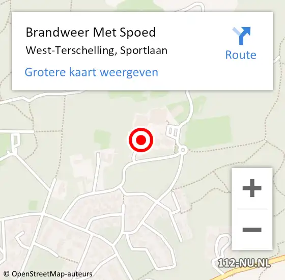 Locatie op kaart van de 112 melding: Brandweer Met Spoed Naar West-Terschelling, Sportlaan op 11 juli 2016 18:59