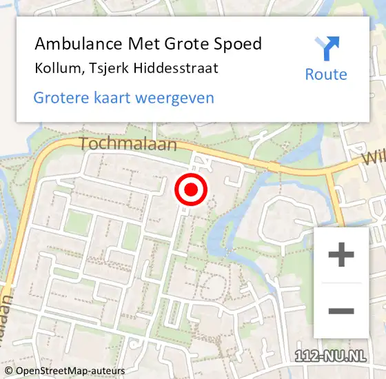 Locatie op kaart van de 112 melding: Ambulance Met Grote Spoed Naar Kollum, Tsjerk Hiddesstraat op 20 december 2013 20:19