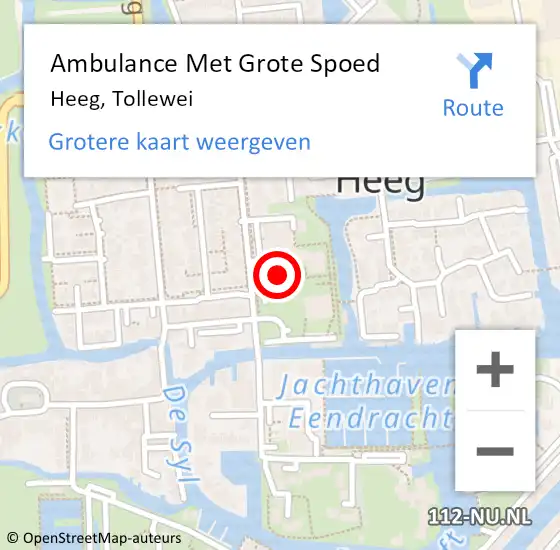 Locatie op kaart van de 112 melding: Ambulance Met Grote Spoed Naar Heeg, Tollewei op 11 juli 2016 20:27