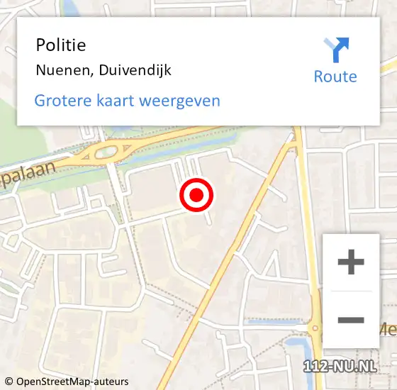 Locatie op kaart van de 112 melding: Politie Nuenen, Duivendijk op 11 juli 2016 21:05