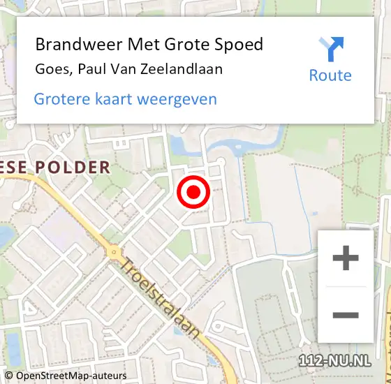 Locatie op kaart van de 112 melding: Brandweer Met Grote Spoed Naar Goes, Paul Van Zeelandlaan op 11 juli 2016 21:28