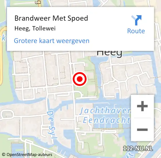 Locatie op kaart van de 112 melding: Brandweer Met Spoed Naar Heeg, Tollewei op 11 juli 2016 22:36