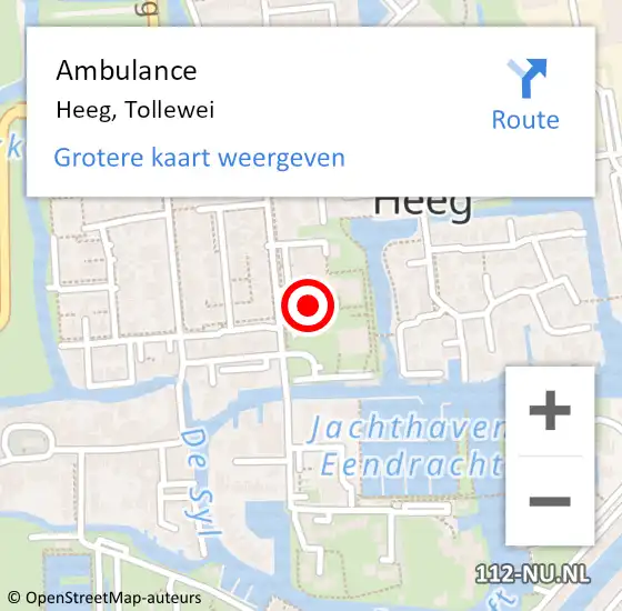 Locatie op kaart van de 112 melding: Ambulance Heeg, Tollewei op 11 juli 2016 22:36