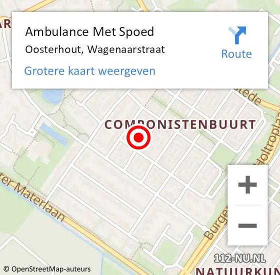 Locatie op kaart van de 112 melding: Ambulance Met Spoed Naar Oosterhout, Wagenaarstraat op 12 juli 2016 00:17