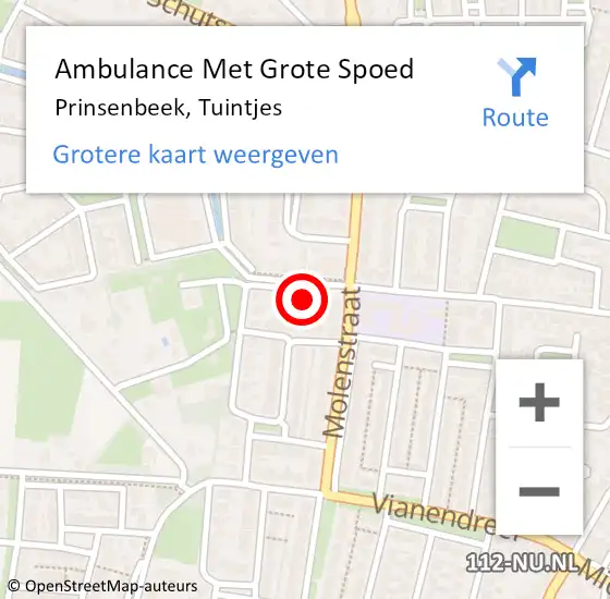 Locatie op kaart van de 112 melding: Ambulance Met Grote Spoed Naar Prinsenbeek, Tuintjes op 12 juli 2016 00:47