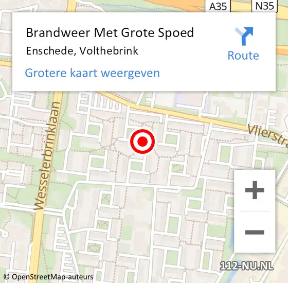 Locatie op kaart van de 112 melding: Brandweer Met Grote Spoed Naar Enschede, Volthebrink op 12 juli 2016 03:12