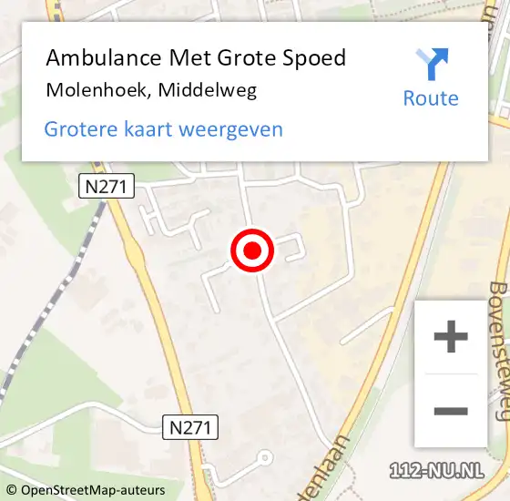 Locatie op kaart van de 112 melding: Ambulance Met Grote Spoed Naar Molenhoek, Middelweg op 12 juli 2016 05:38