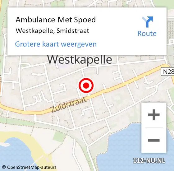 Locatie op kaart van de 112 melding: Ambulance Met Spoed Naar Westkapelle, Smidstraat op 12 juli 2016 07:19