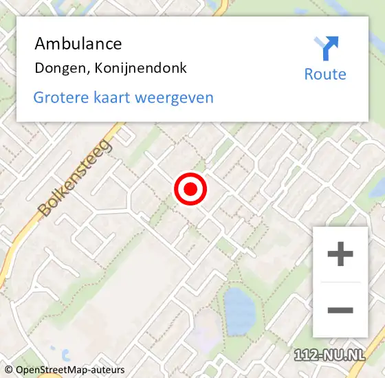 Locatie op kaart van de 112 melding: Ambulance Dongen, Konijnendonk op 12 juli 2016 09:20