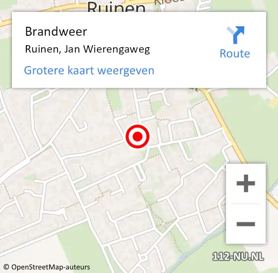 Locatie op kaart van de 112 melding: Brandweer Ruinen, Jan Wierengaweg op 12 juli 2016 09:37