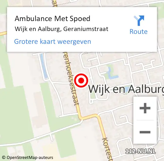 Locatie op kaart van de 112 melding: Ambulance Met Spoed Naar Wijk en Aalburg, Geraniumstraat op 12 juli 2016 09:40