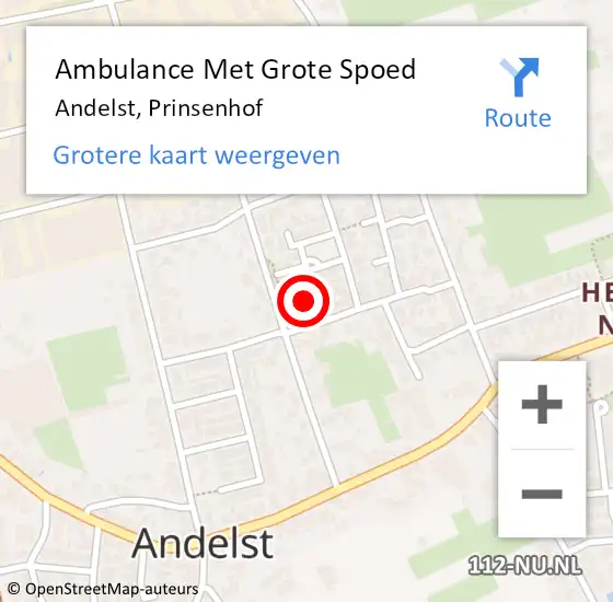 Locatie op kaart van de 112 melding: Ambulance Met Grote Spoed Naar Andelst, Prinsenhof op 20 december 2013 21:46