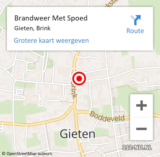 Locatie op kaart van de 112 melding: Brandweer Met Spoed Naar Gieten, Brink op 20 december 2013 21:54