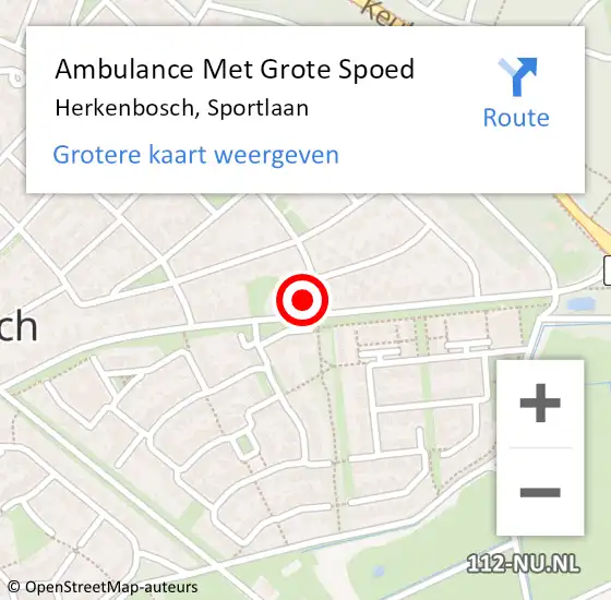 Locatie op kaart van de 112 melding: Ambulance Met Grote Spoed Naar Herkenbosch, Sportlaan op 12 juli 2016 12:47