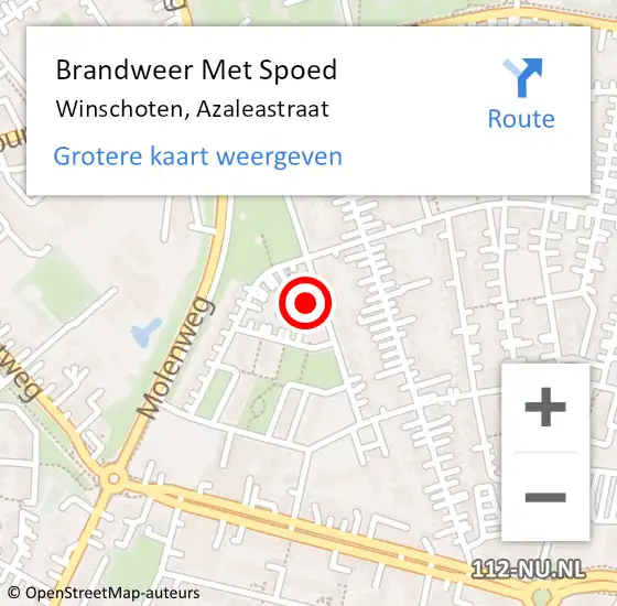 Locatie op kaart van de 112 melding: Brandweer Met Spoed Naar Winschoten, Azaleastraat op 12 juli 2016 13:50