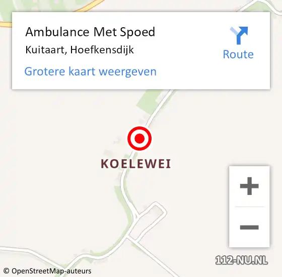 Locatie op kaart van de 112 melding: Ambulance Met Spoed Naar Kuitaart, Hoefkensdijk op 12 juli 2016 14:01
