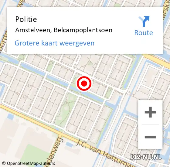 Locatie op kaart van de 112 melding: Politie Amstelveen, Belcampoplantsoen op 12 juli 2016 14:18