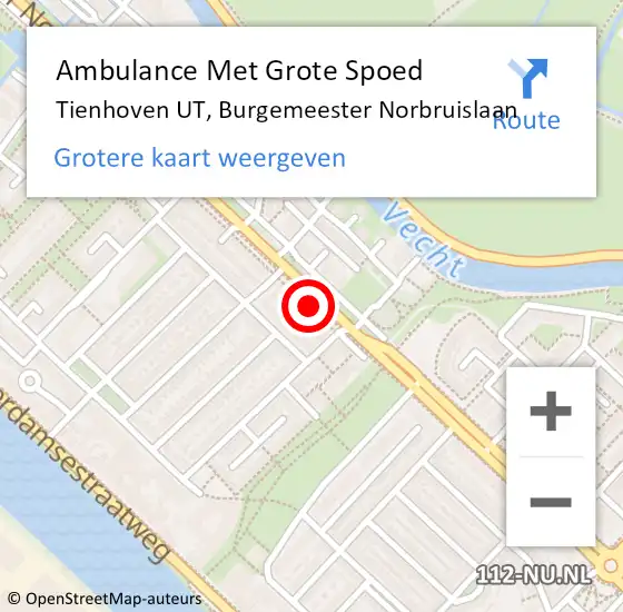 Locatie op kaart van de 112 melding: Ambulance Met Grote Spoed Naar Tienhoven UT, Burgemeester Norbruislaan op 12 juli 2016 15:19