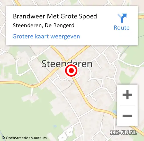 Locatie op kaart van de 112 melding: Brandweer Met Grote Spoed Naar Steenderen, De Bongerd op 12 juli 2016 16:03