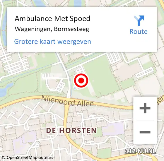 Locatie op kaart van de 112 melding: Ambulance Met Spoed Naar Wageningen, Bornsesteeg op 12 juli 2016 16:58