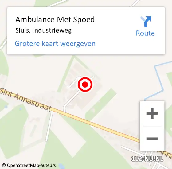 Locatie op kaart van de 112 melding: Ambulance Met Spoed Naar Sluis, Industrieweg op 12 juli 2016 17:01