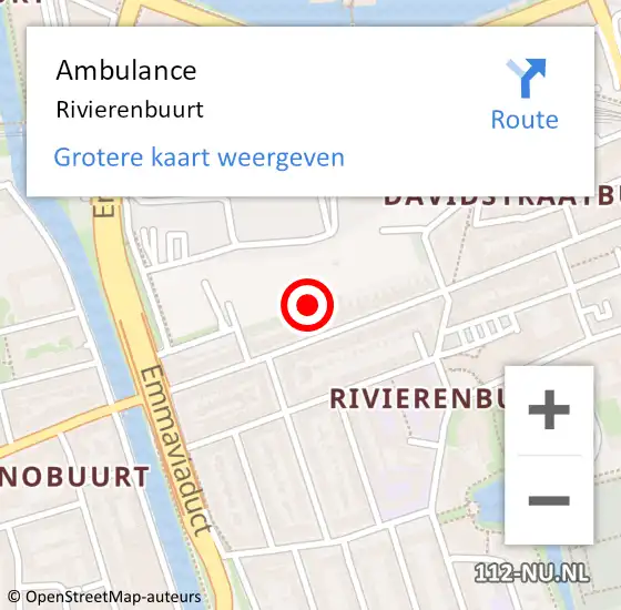 Locatie op kaart van de 112 melding: Ambulance Rivierenbuurt op 20 december 2013 22:46