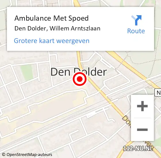 Locatie op kaart van de 112 melding: Ambulance Met Spoed Naar Den Dolder, Willem Arntszlaan op 12 juli 2016 18:12