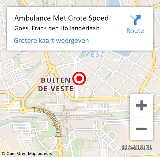 Locatie op kaart van de 112 melding: Ambulance Met Grote Spoed Naar Goes, Frans den Hollanderlaan op 20 december 2013 22:56