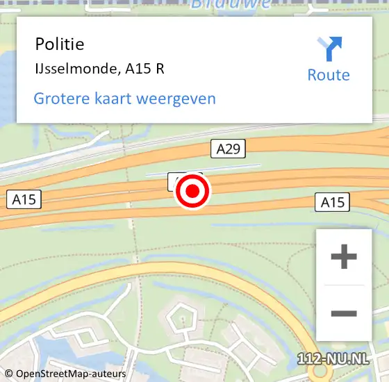 Locatie op kaart van de 112 melding: Politie IJsselmonde, A15 R op 12 juli 2016 18:19