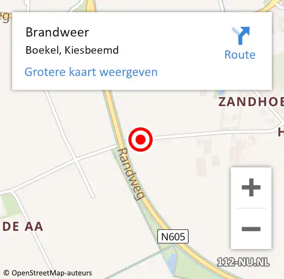 Locatie op kaart van de 112 melding: Brandweer Boekel, Kiesbeemd op 12 juli 2016 19:15