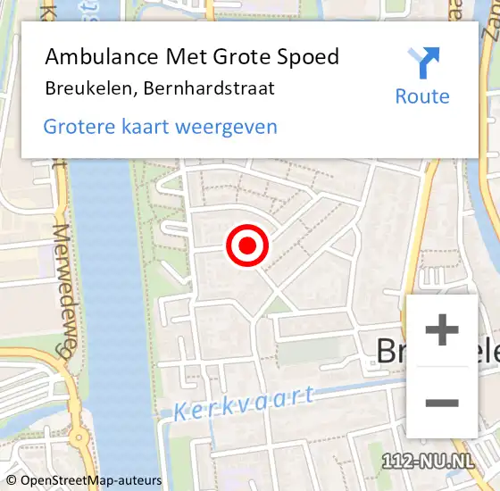 Locatie op kaart van de 112 melding: Ambulance Met Grote Spoed Naar Breukelen, Bernhardstraat op 12 juli 2016 20:54
