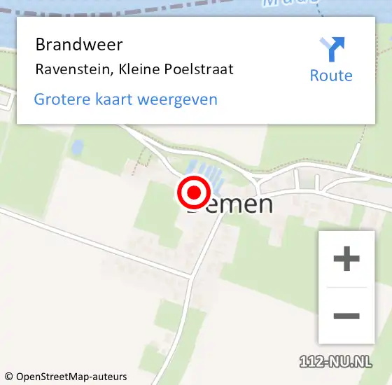 Locatie op kaart van de 112 melding: Brandweer Ravenstein, Kleine Poelstraat op 12 juli 2016 21:43