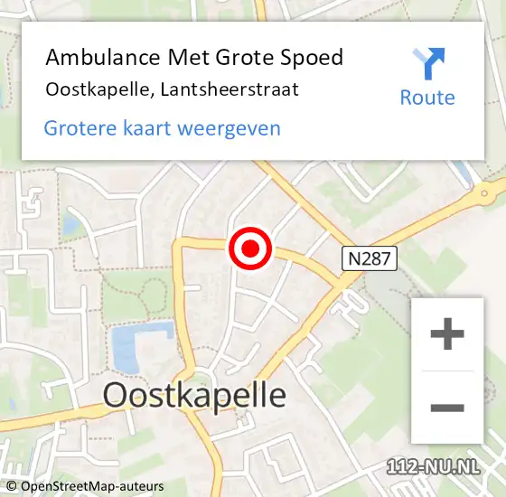 Locatie op kaart van de 112 melding: Ambulance Met Grote Spoed Naar Oostkapelle, Lantsheerstraat op 13 juli 2016 05:56