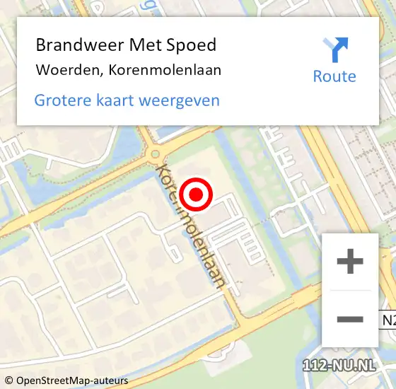 Locatie op kaart van de 112 melding: Brandweer Met Spoed Naar Woerden, Korenmolenlaan op 13 juli 2016 06:27