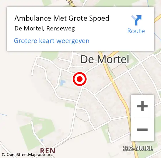 Locatie op kaart van de 112 melding: Ambulance Met Grote Spoed Naar De Mortel, Renseweg op 13 juli 2016 08:41