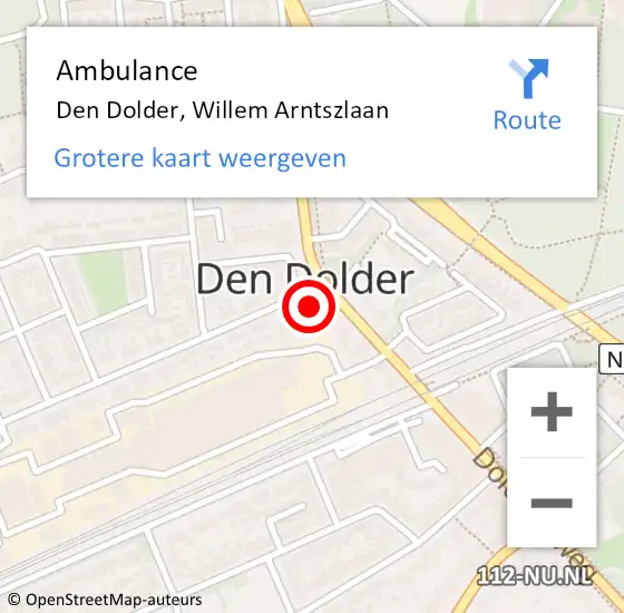 Locatie op kaart van de 112 melding: Ambulance Den Dolder, Willem Arntszlaan op 13 juli 2016 12:16