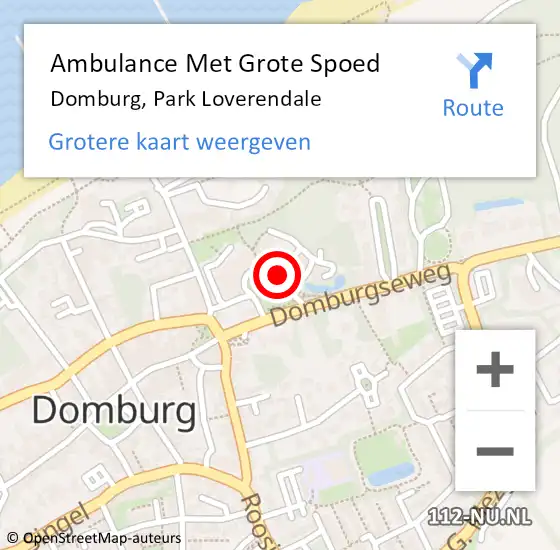 Locatie op kaart van de 112 melding: Ambulance Met Grote Spoed Naar Domburg, Park Loverendale op 13 juli 2016 12:44