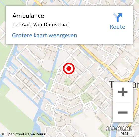 Locatie op kaart van de 112 melding: Ambulance Ter Aar, Van Damstraat op 13 juli 2016 13:19