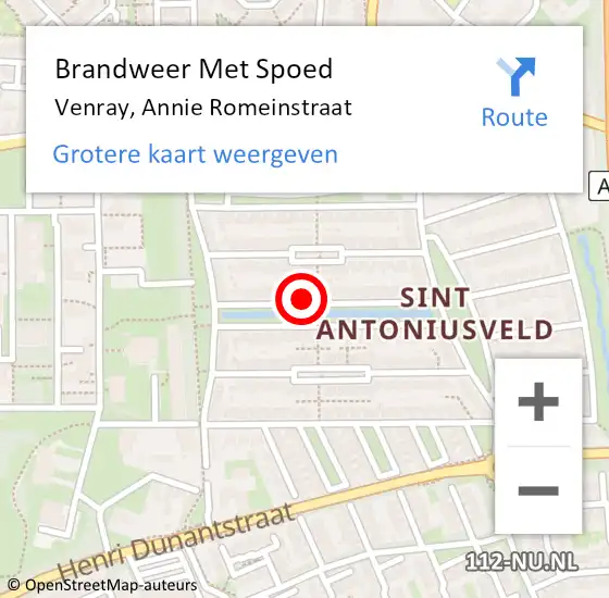 Locatie op kaart van de 112 melding: Brandweer Met Spoed Naar Venray, Annie Romeinstraat op 13 juli 2016 14:00