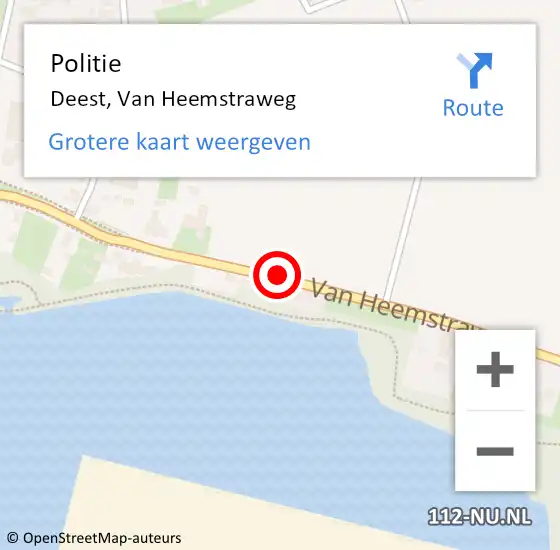 Locatie op kaart van de 112 melding: Politie Deest, Van Heemstraweg op 21 december 2013 01:09