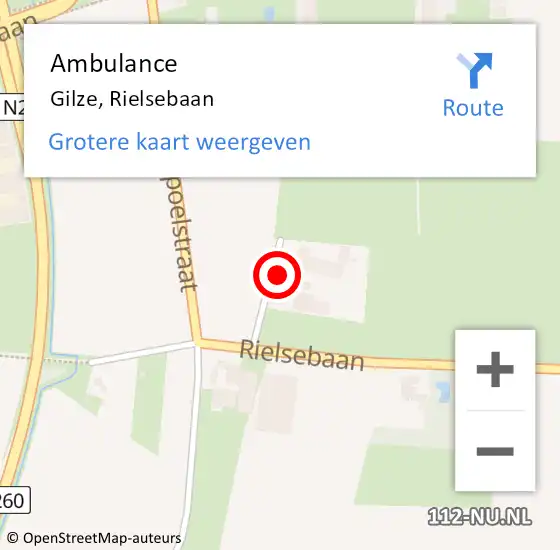 Locatie op kaart van de 112 melding: Ambulance Gilze, Rielsebaan op 13 juli 2016 15:14