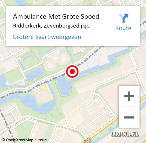 Locatie op kaart van de 112 melding: Ambulance Met Grote Spoed Naar Ridderkerk, Zevenbergsedijkje op 13 juli 2016 17:16
