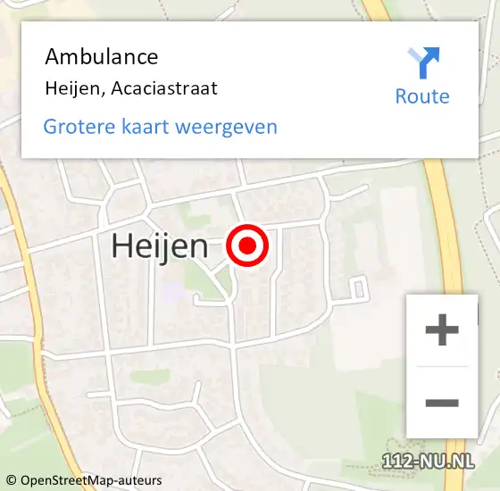 Locatie op kaart van de 112 melding: Ambulance Heijen, Acaciastraat op 13 juli 2016 19:38