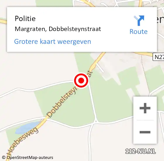 Locatie op kaart van de 112 melding: Politie Margraten, Dobbelsteynstraat op 13 juli 2016 20:24