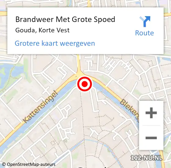 Locatie op kaart van de 112 melding: Brandweer Met Grote Spoed Naar Gouda, Korte Vest op 13 juli 2016 21:14